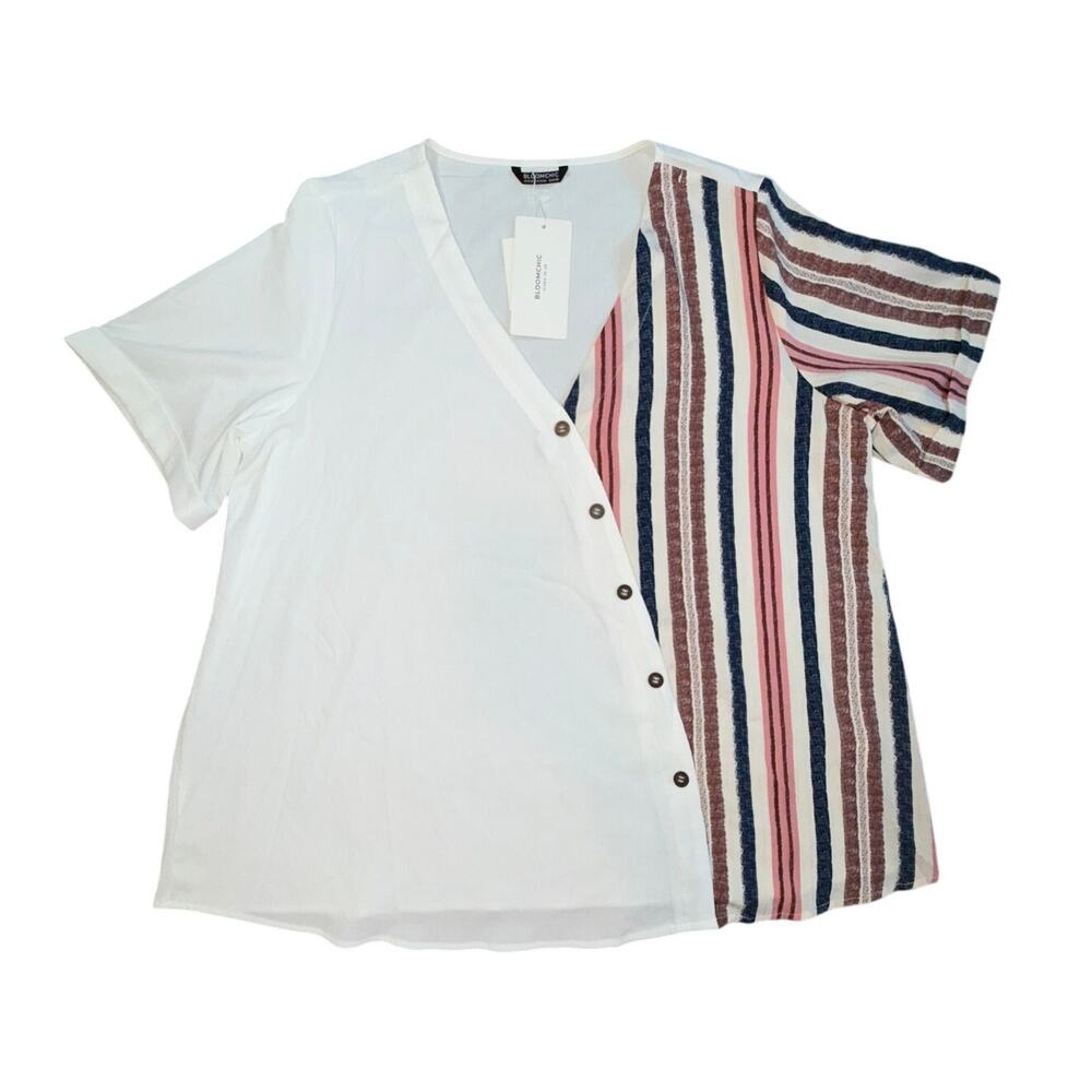 Bloomchic Plus Size Stripped Button Front Blouse Women's 18-20 NWT